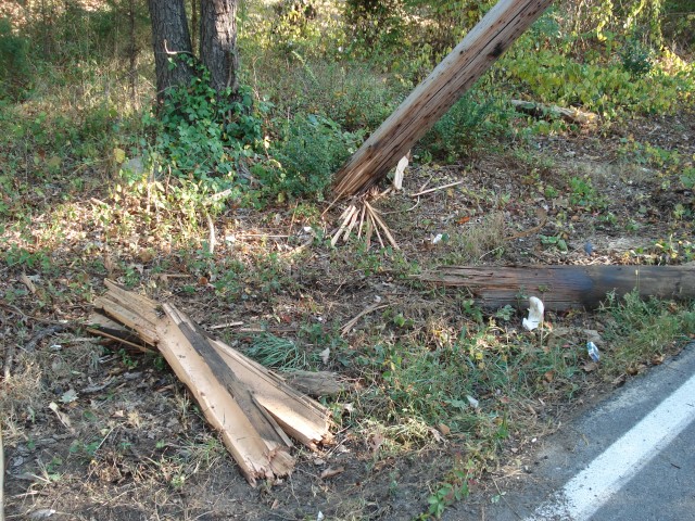 Car takes out telephone pole